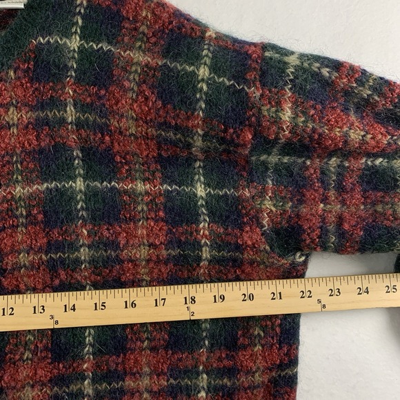 Vintage Womens Plaid Mohair Cardigan Sweater L Oversized Academia Holiday 90s - Picture 5 of 11